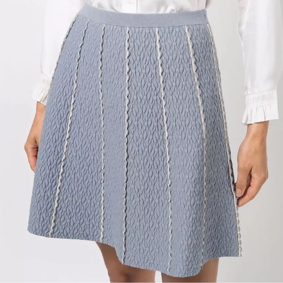 SANDRO Intrigue Cloqué Mini Skirt In Blue - Picture 2 of 9